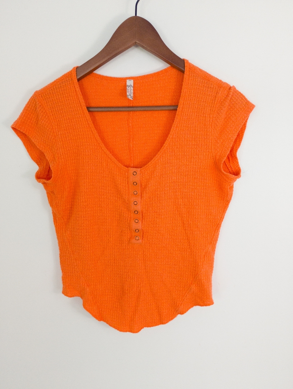Intimately Free People One Of The Girls Baby Tee Orange Waffle Henley Top Small